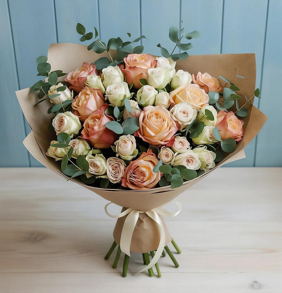 Букет цветов из: Альстромерии и Розы в Удобный