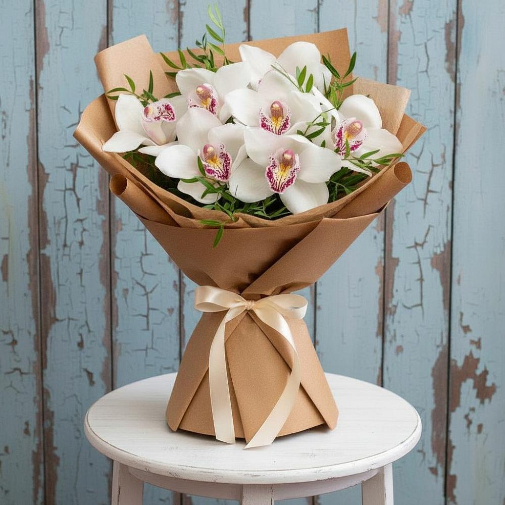 Букет цветов из: Орхидеи и Розы в Удобный