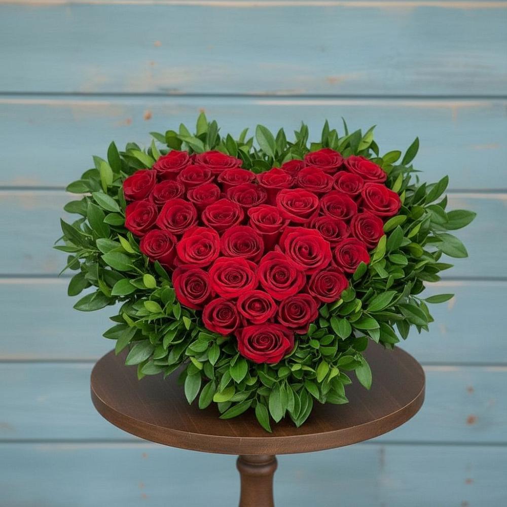 Цветочная композиция из Розы в виде сердца в Удобный