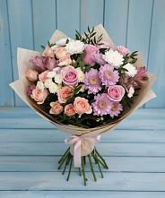 Букет цветов из:  Хризантемы, Розы и Альстромерии в Удобный