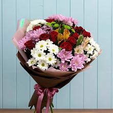 Букет цветов из:  Розы, Хризантемы и Альстромерии в Удобный