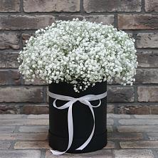 Цветочная композиция из Гипсофила в шляпной коробке в Удобный