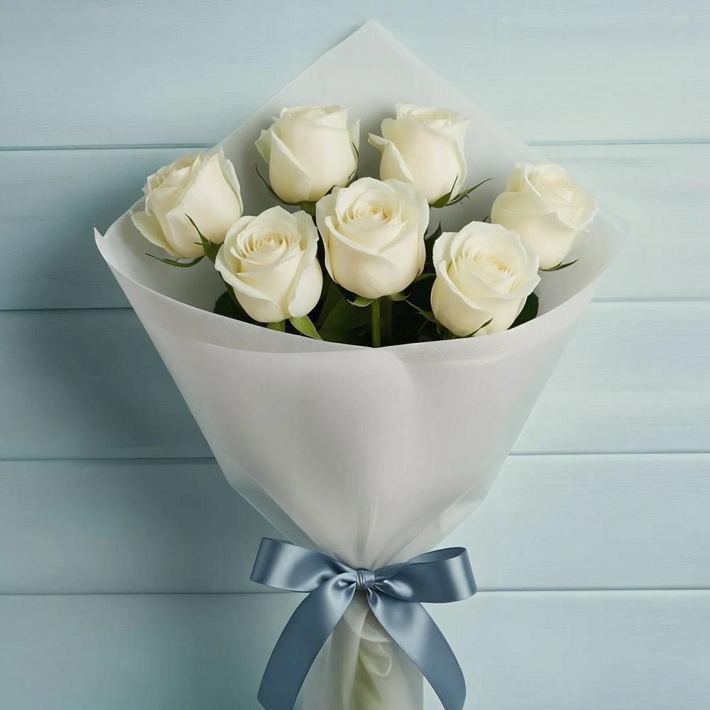 Букет 7 Белых роз Эдлесс Лав в Удобный